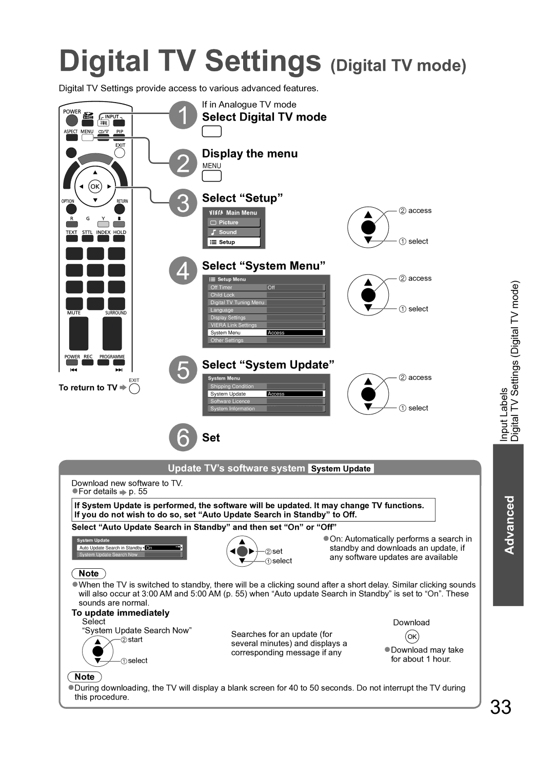 Panasonic TH-P54Z10H manual Digital TV Settings Digital TV mode 