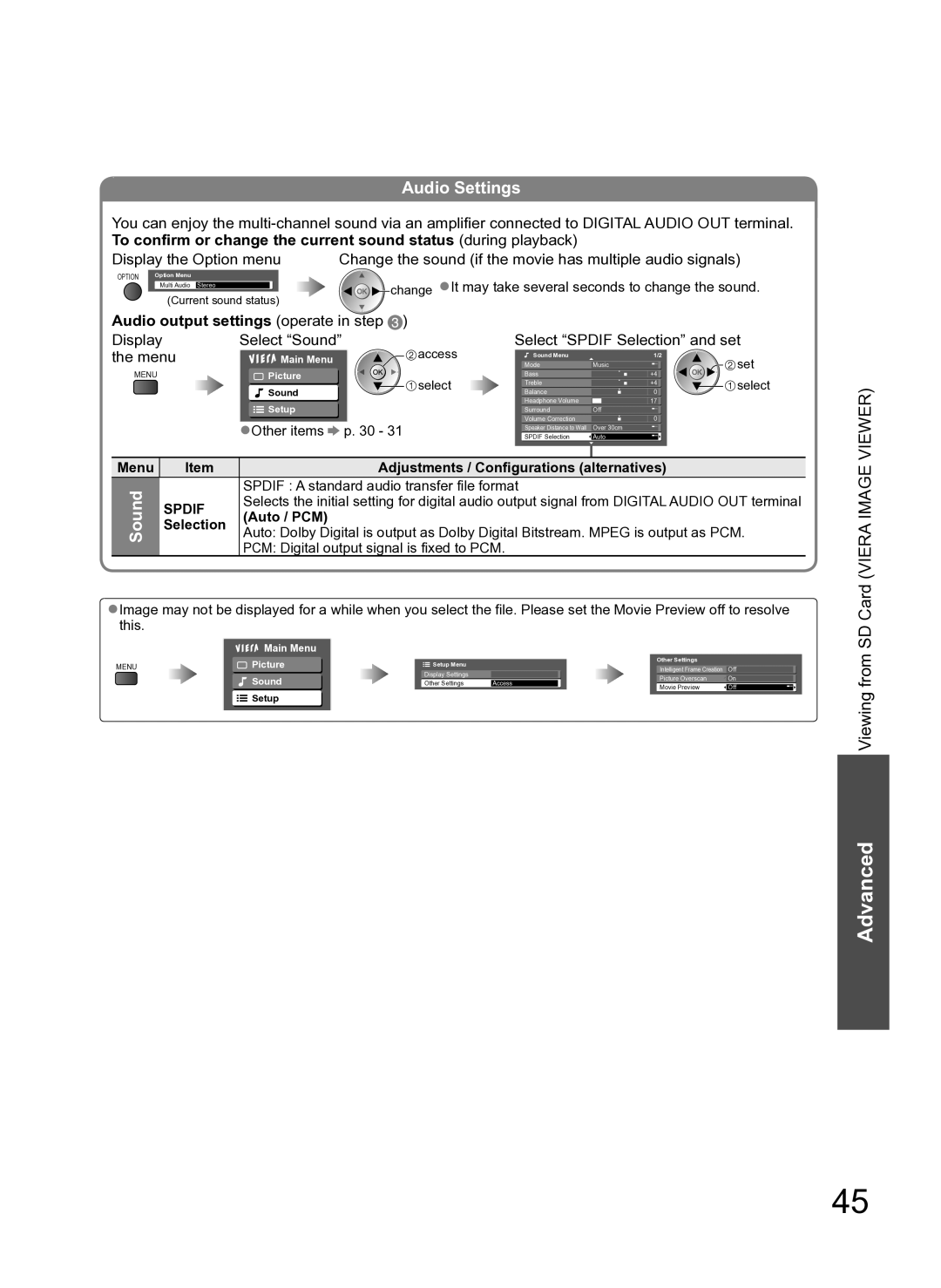 Panasonic TH-P54Z10H manual Audio Settings, Sound 