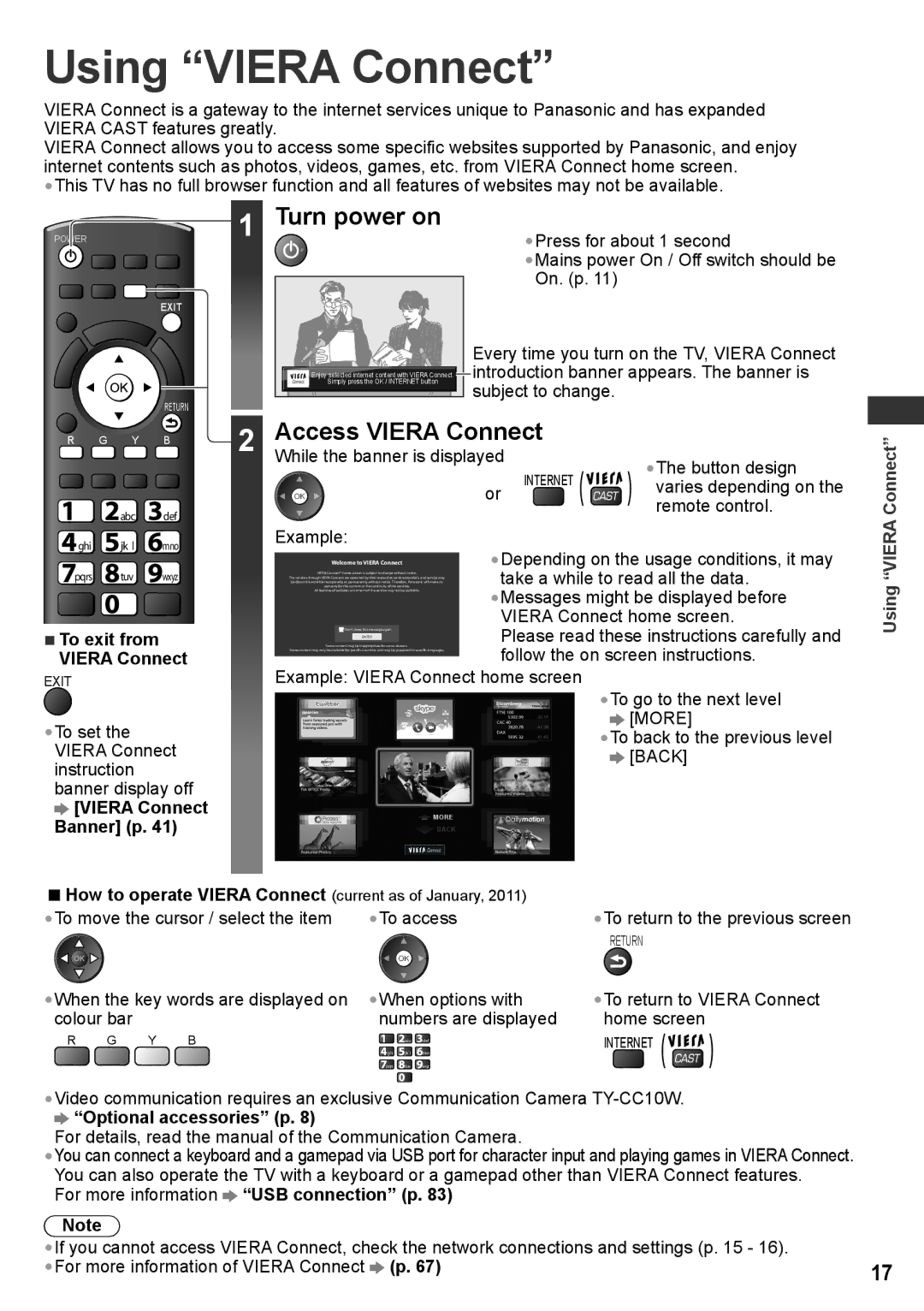 Panasonic TH-P55ST30P, TH-P55ST30T, TH-P55ST30K, TH-P55ST30M manual Using Viera Connect, Turn power on, Access Viera Connect 