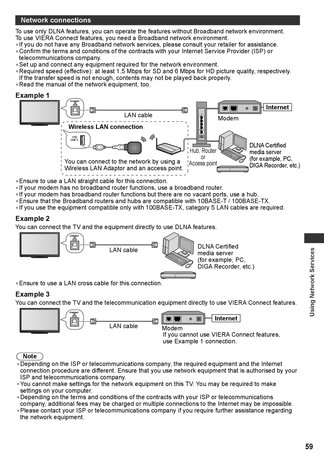 Panasonic TH-P55ST30M, TH-P55ST30T, TH-P55ST30P, TH-P55ST30K Network connections, Example, Wireless LAN connection, Internet 