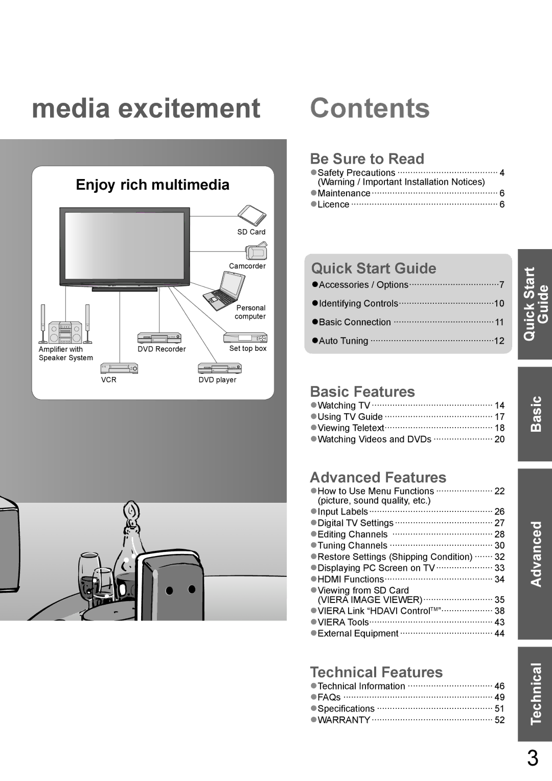 Panasonic TH-P58V10A, TH-P65V10A manual Contents 