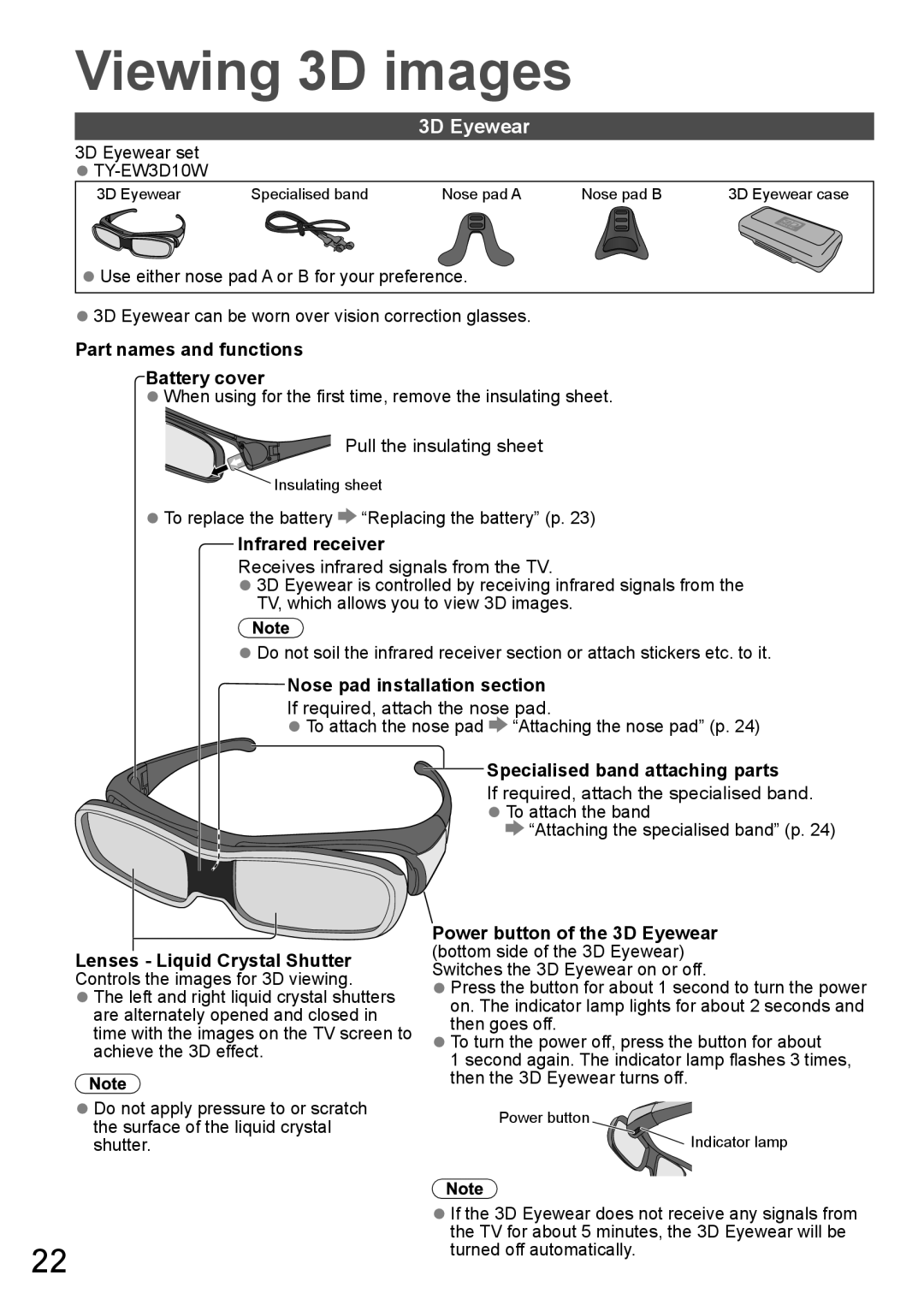 Panasonic TH-P65VT20K, TH-P65VT20P, TH-P65VT20T, TH-P65VT20M, TH-P65VT20D operating instructions 3D Eyewear 