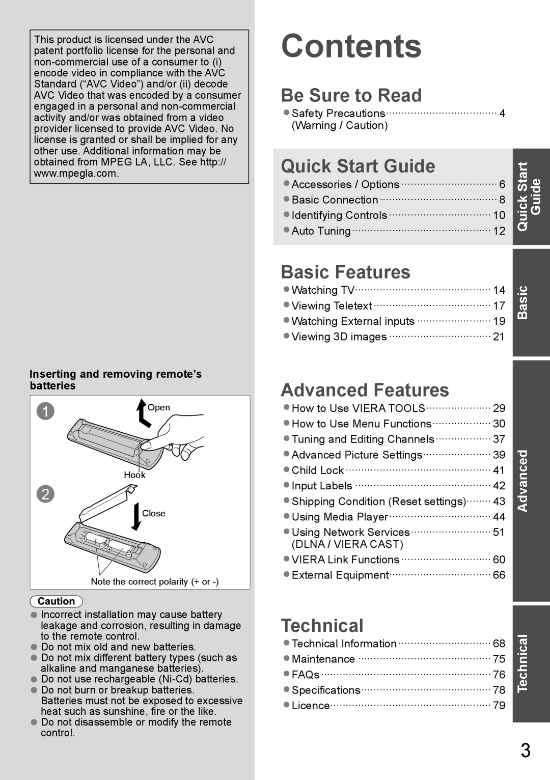 Panasonic TH-P65VT20M, TH-P65VT20P, TH-P65VT20T, TH-P65VT20K, TH-P65VT20D operating instructions Contents 