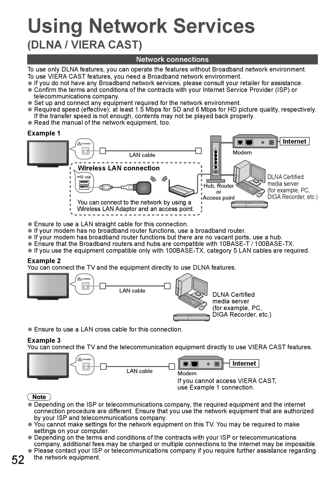 Panasonic TH-P65VT20K, TH-P65VT20P, TH-P65VT20T, TH-P65VT20M Network connections, Example Internet, Wireless LAN connection 