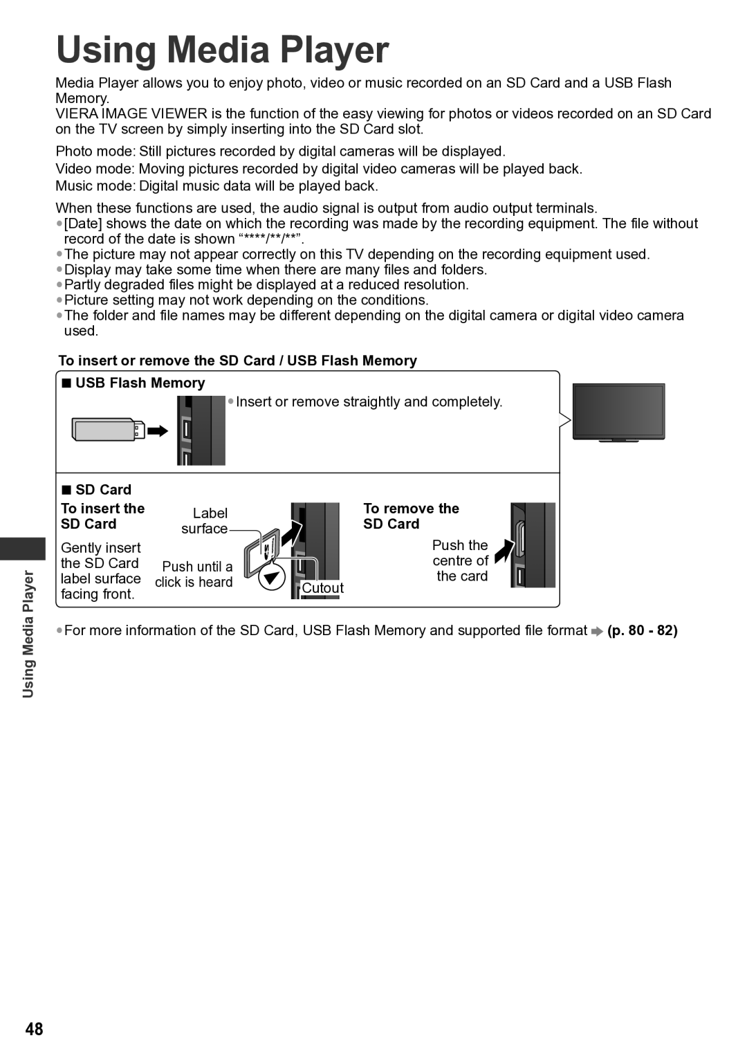 Panasonic TH-P65VT30M, TH-P65VT30P, TH-P65VT30K, TH-P65VT30D, TH-P65VT30T operating instructions Using Media Player 