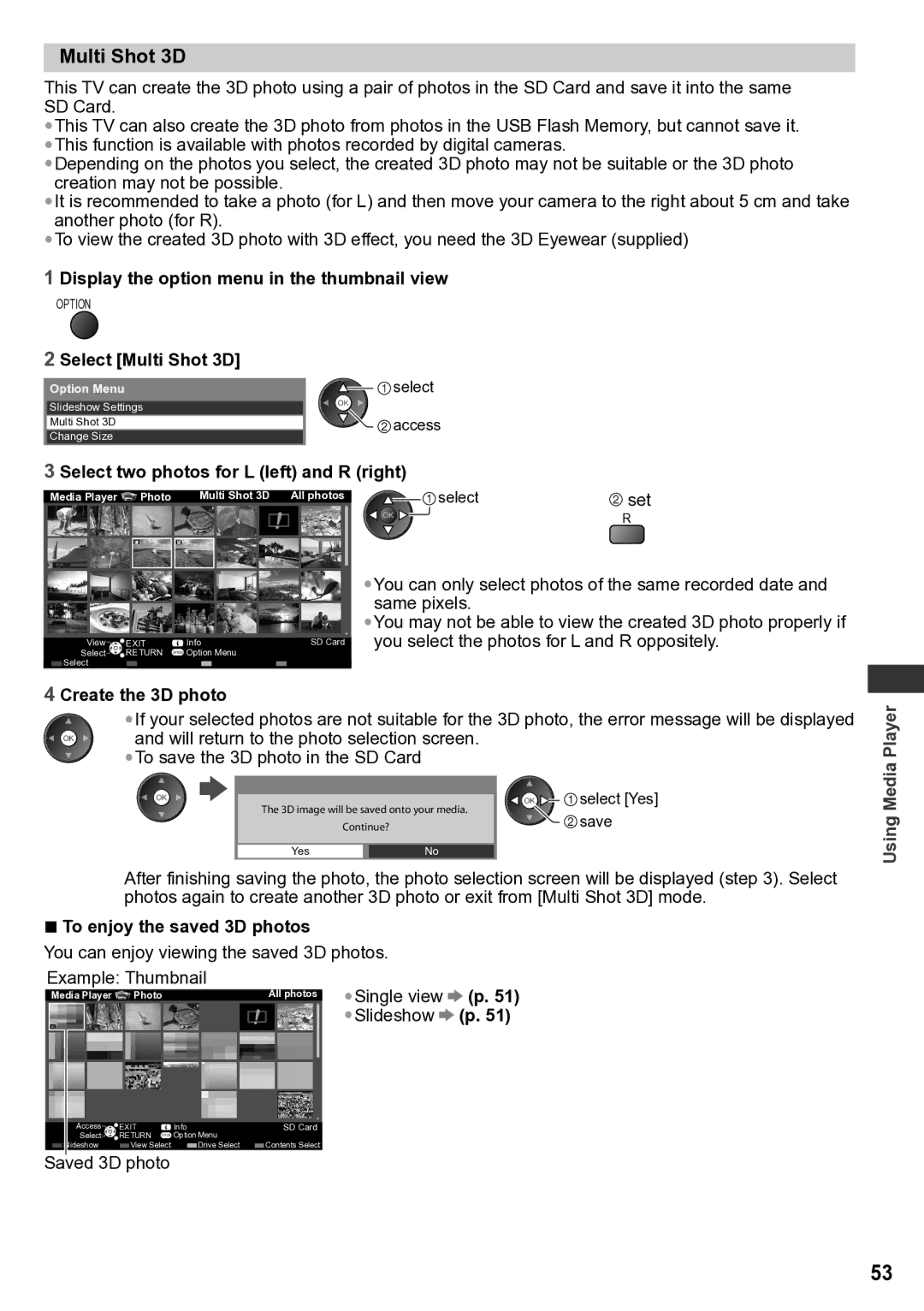 Panasonic TH-P65VT30M, TH-P65VT30P, TH-P65VT30K, TH-P65VT30D, TH-P65VT30T operating instructions Multi Shot 3D 