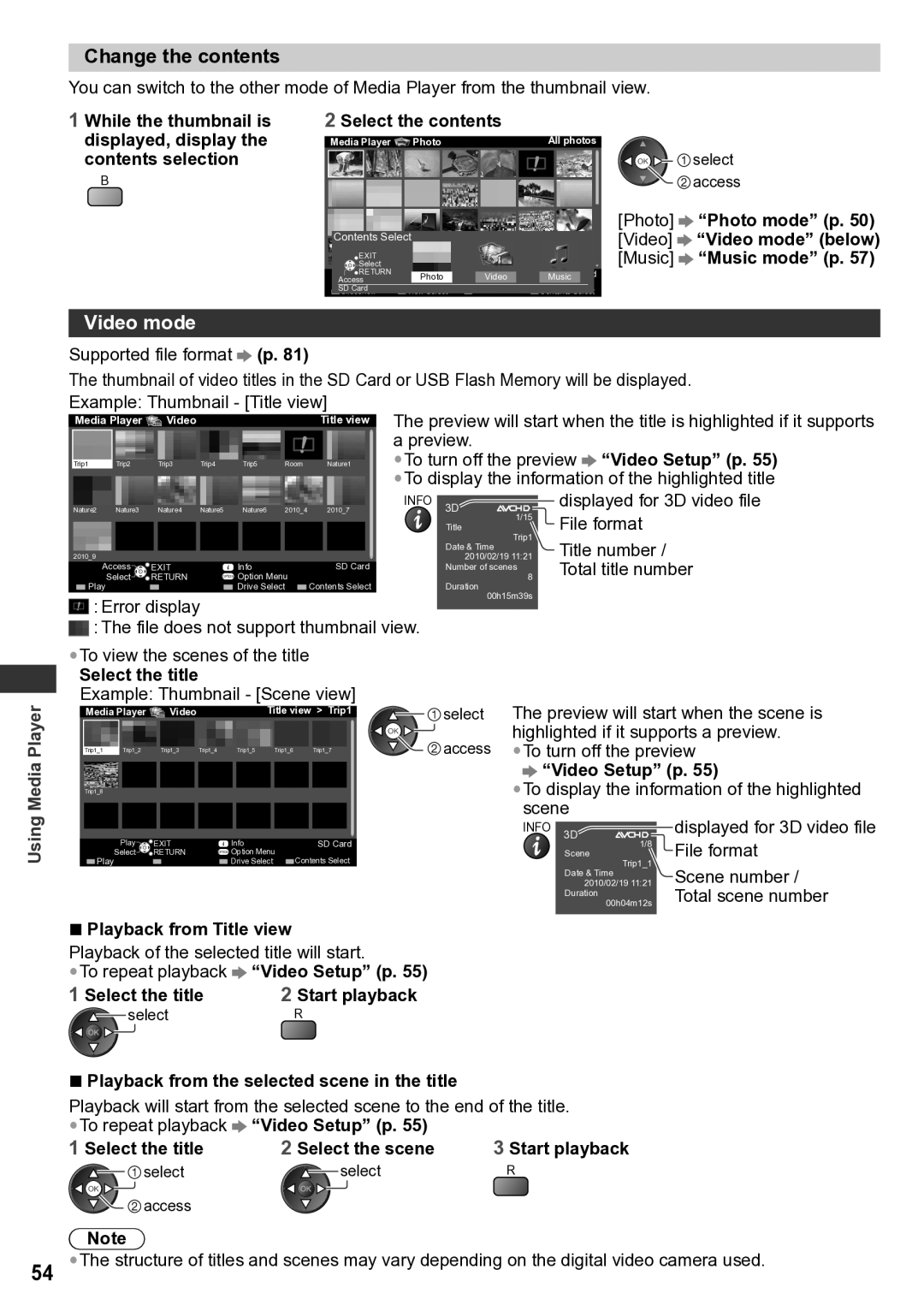 Panasonic TH-P65VT30T, TH-P65VT30P, TH-P65VT30K, TH-P65VT30D, TH-P65VT30M Change the contents, Video mode 