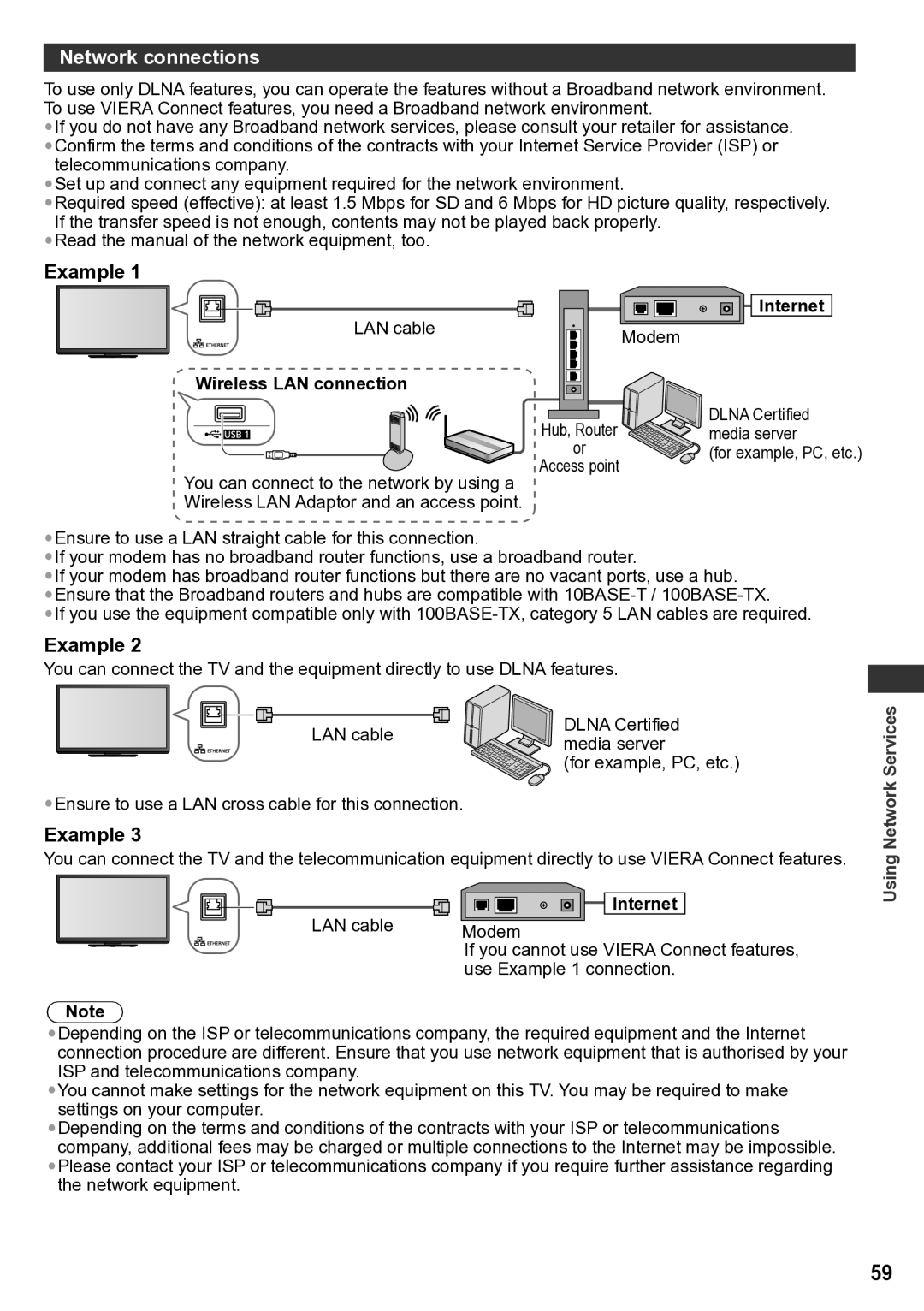 Panasonic TH-P65VT30T, TH-P65VT30P, TH-P65VT30K, TH-P65VT30D Network connections, Example, Wireless LAN connection, Internet 