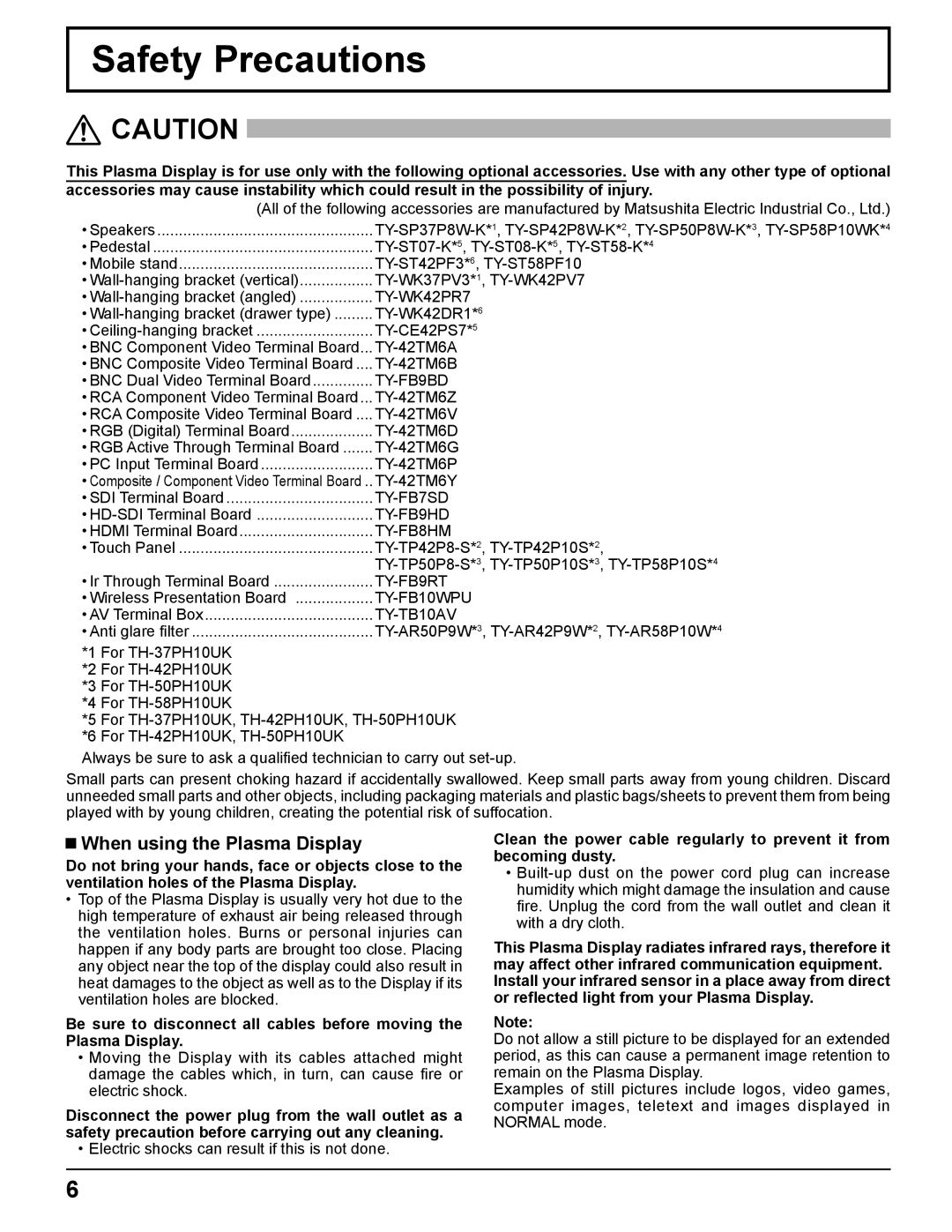 Panasonic TH-PH10 manual Safety Precautions, When using the Plasma Display 