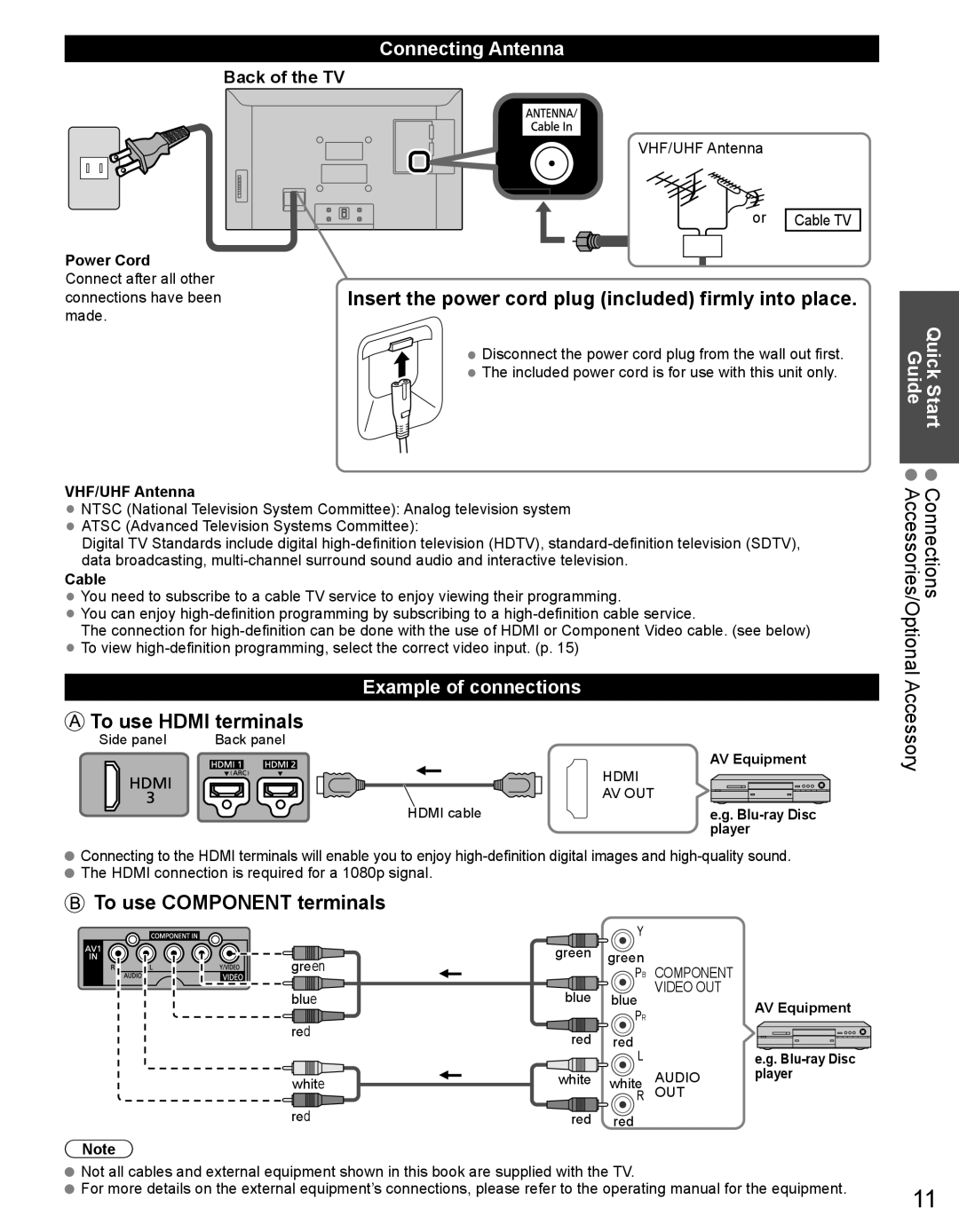 Panasonic TH32LRU60, TH50LRU60 warranty Connecting Antenna, Example of connections, VHF/UHF Antenna, Cable 