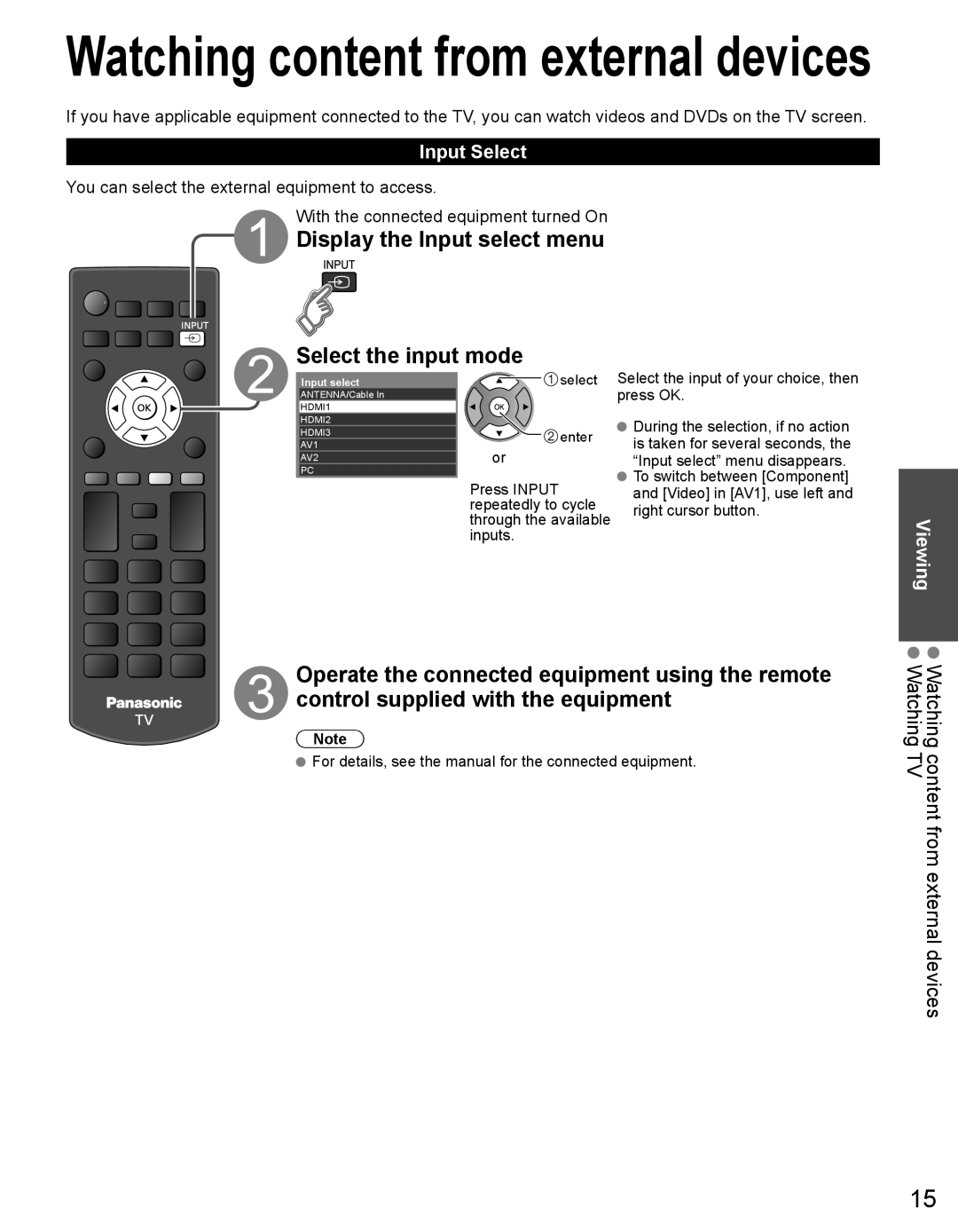 Panasonic TH32LRU60, TH50LRU60 warranty Display the Input select menu Select the input mode, Viewing 