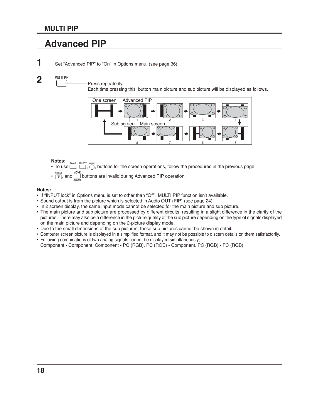 Panasonic TH37PR11UK operating instructions Advanced PIP 