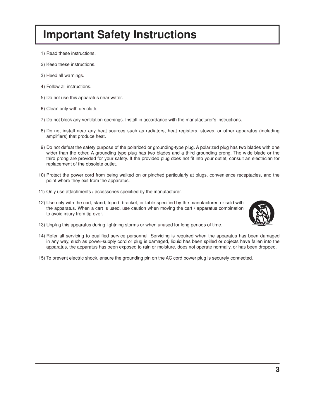 Panasonic TH37PR11UK operating instructions Important Safety Instructions 