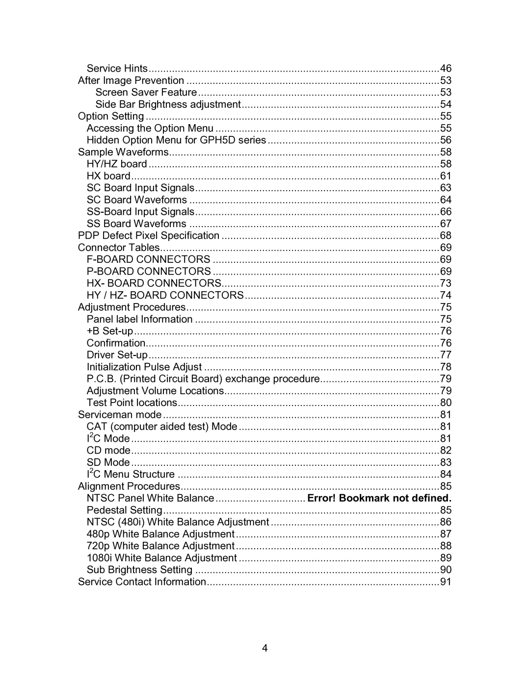 Panasonic TH50PHW5, TH-50PHD5, TH-42PHD5, TH-42PHW5 manual Error! Bookmark not defined 