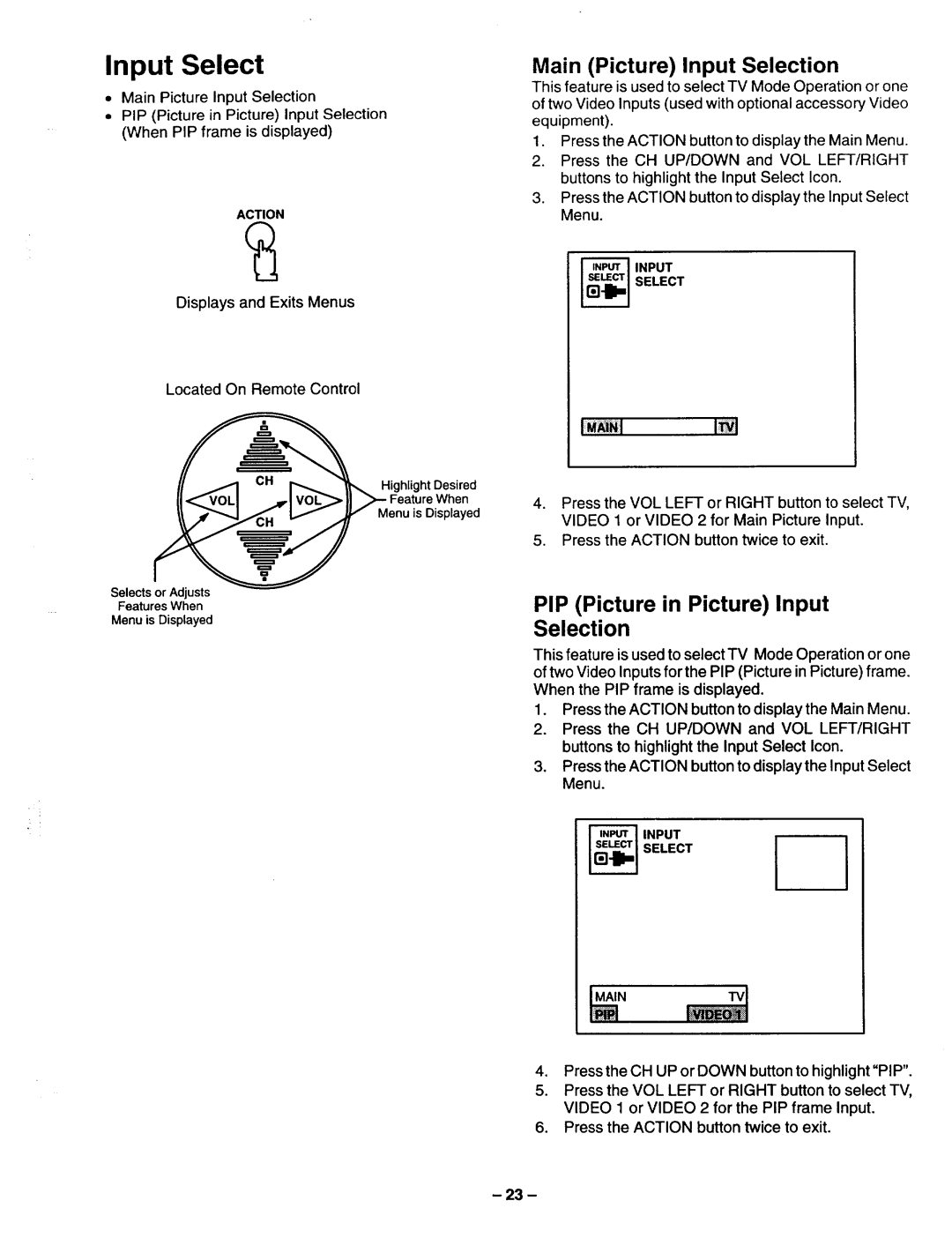 Panasonic TQB2A0952 manual Main Picture Input Selection, PIP Picture in Picture Input Selection 