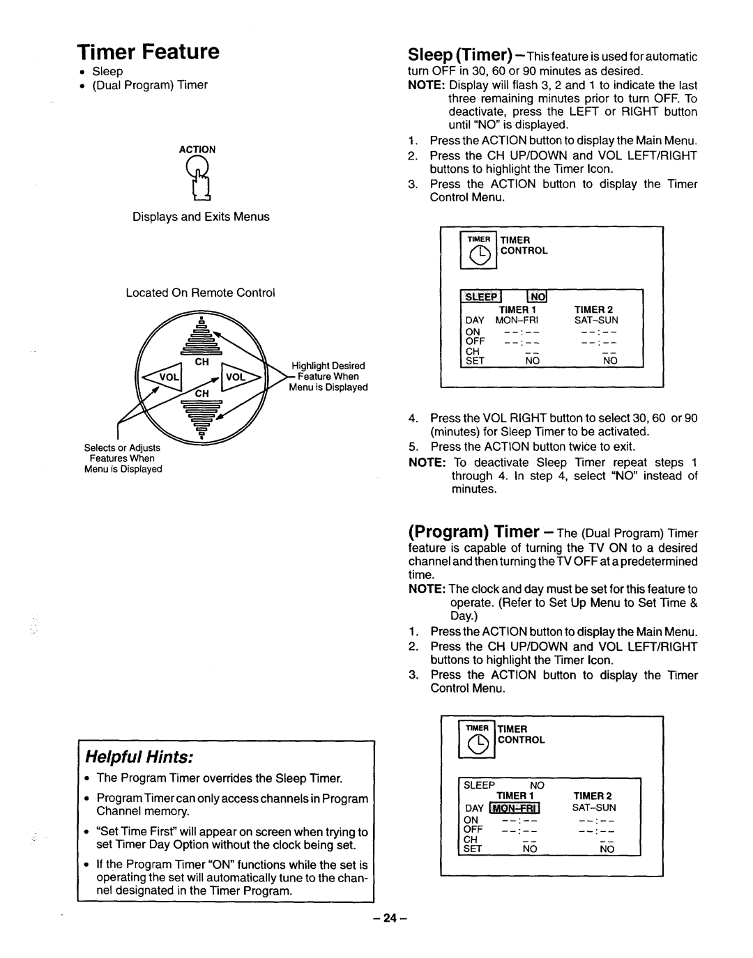 Panasonic TQB2A0952 manual Timer Feature, Program Timer 