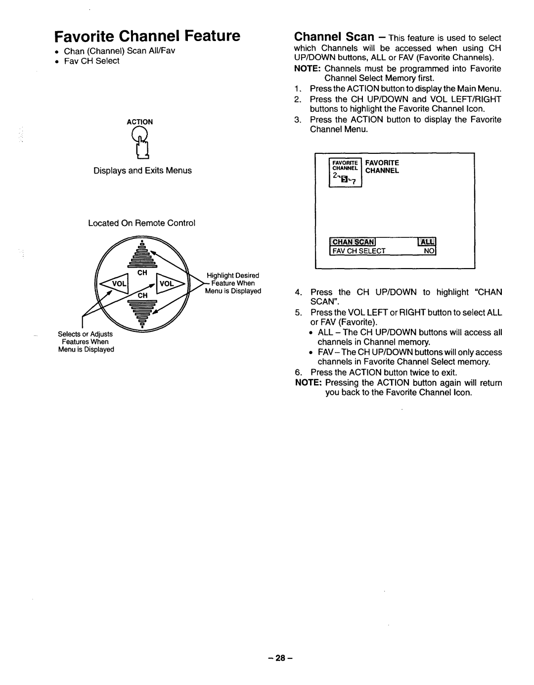 Panasonic TQB2A0952 manual Favorite Channel Feature 