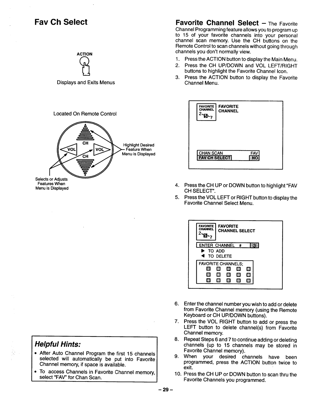 Panasonic TQB2A0952 manual Fav Oh Select, Favorite Channel Select- The Favorite 