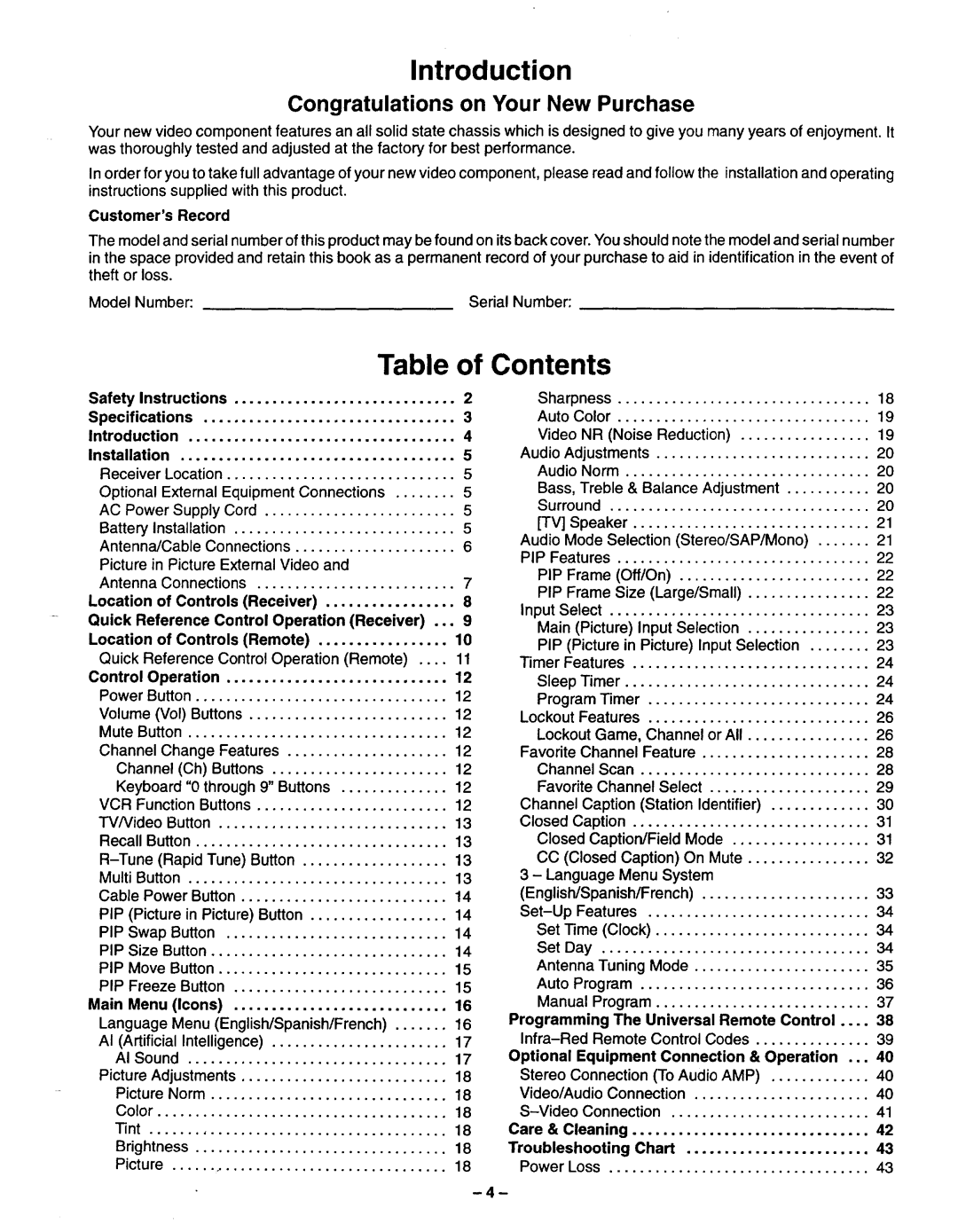 Panasonic TQB2A0952 manual Introduction, Contents 