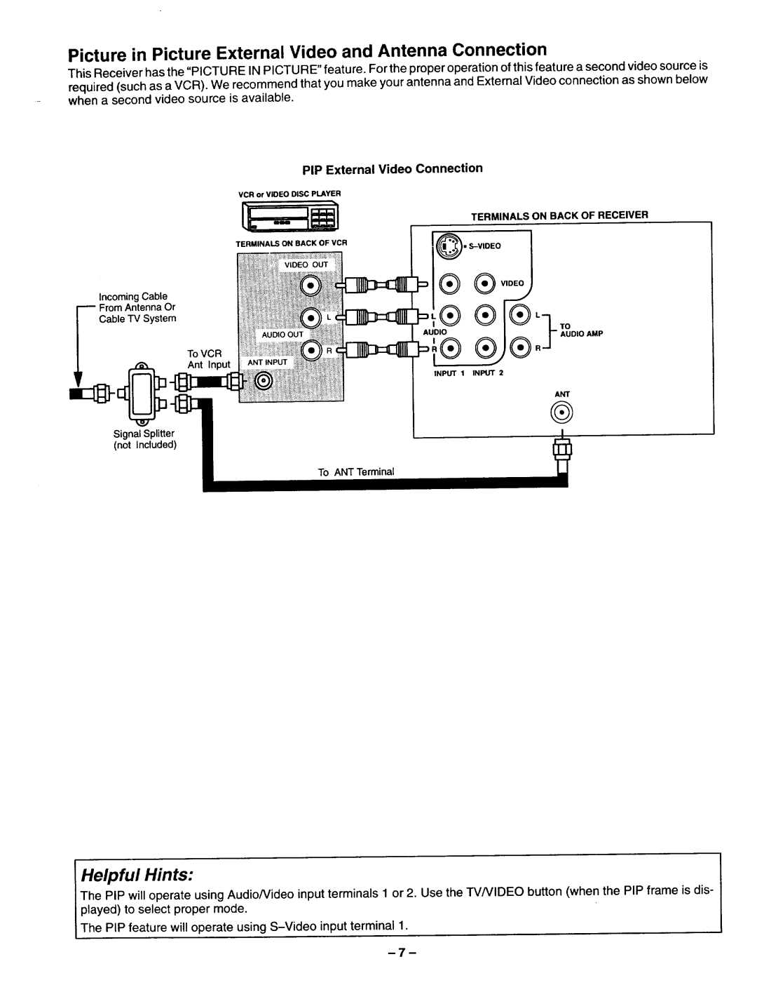 Panasonic TQB2A0952 manual Picture in Picture External Video and Antenna Connection 