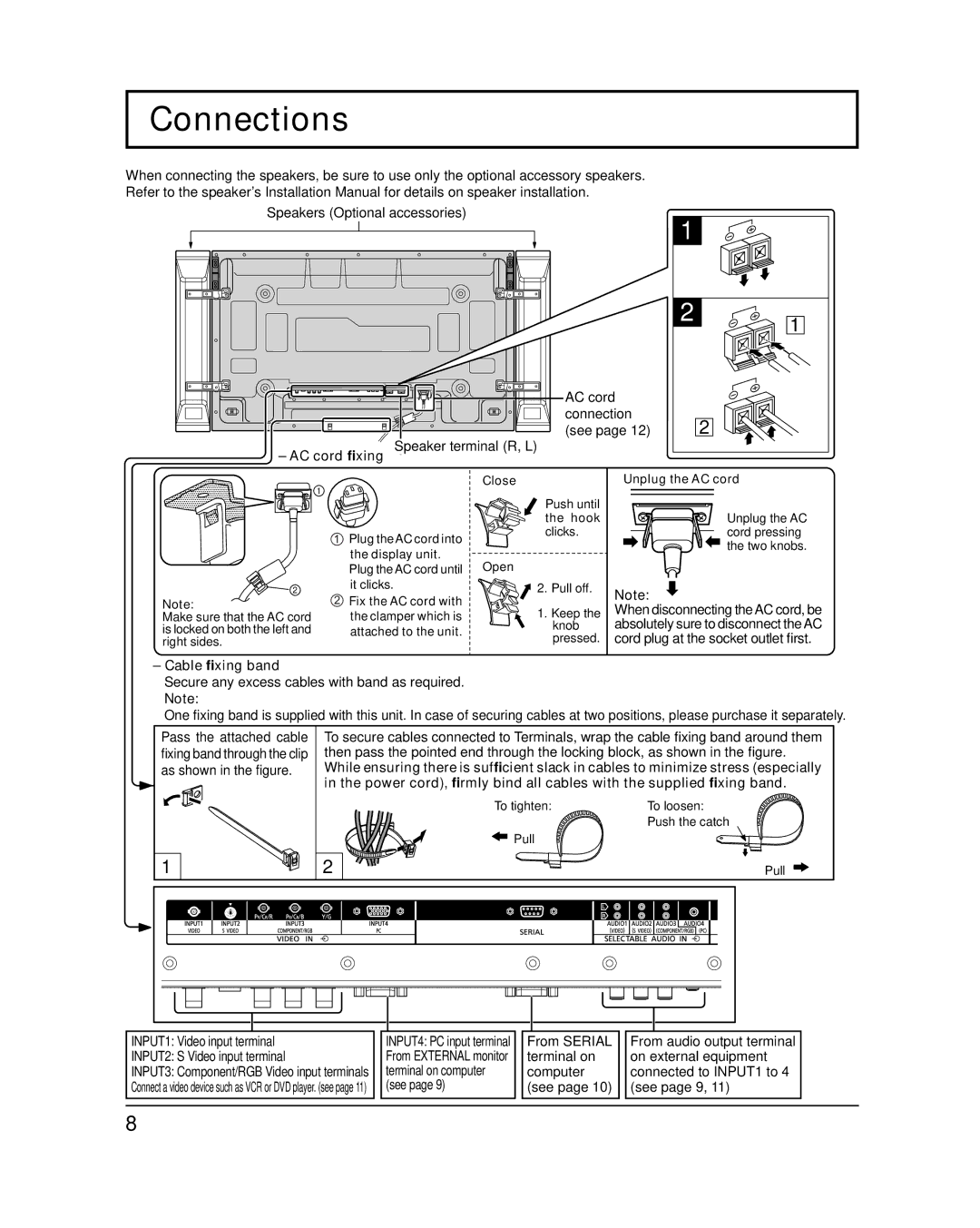 Panasonic TQB2AA0547 important safety instructions Connections, Cable ﬁxing band 