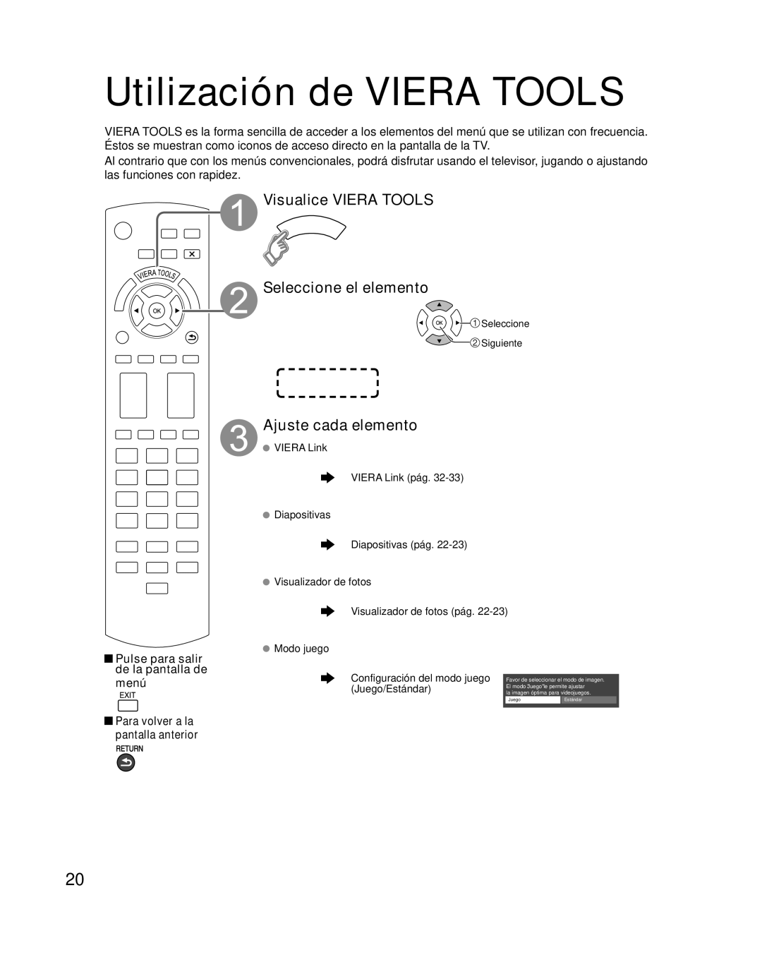 Panasonic TQB2AA0570 Utilización de Viera Tools, Visualice Viera Tools Seleccione el elemento, Ajuste cada elemento 