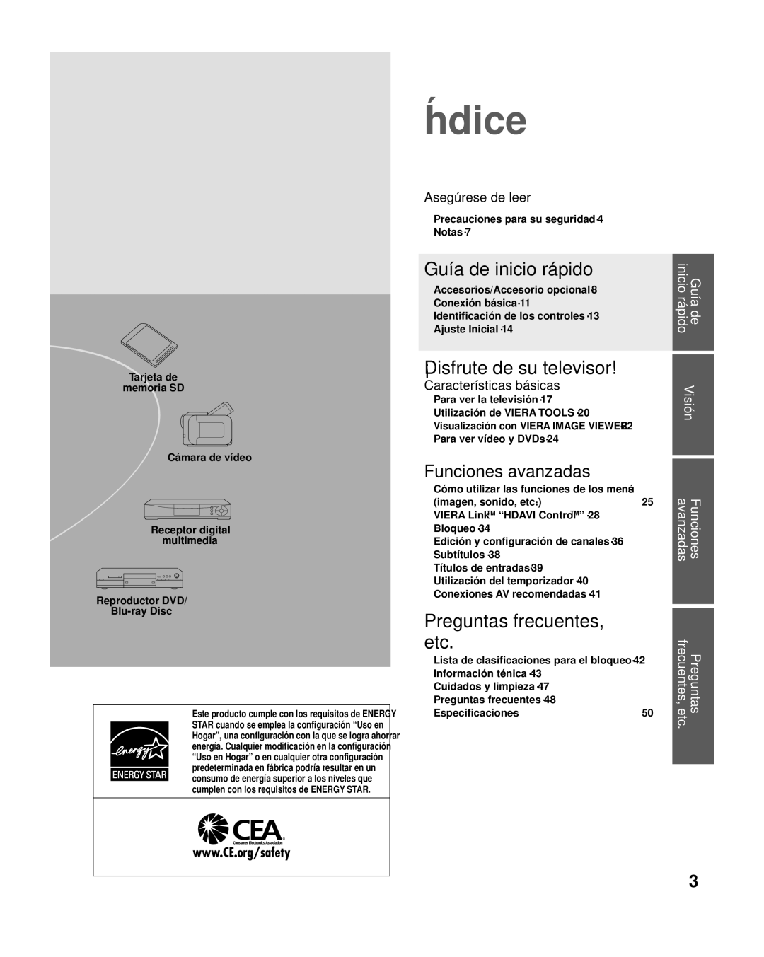 Panasonic TQB2AA0570 quick start Precauciones para su seguridad·····················4 