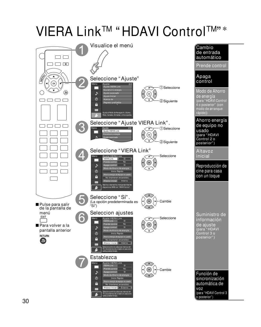 Panasonic TQB2AA0570 quick start Seleccion ajustes, La opción predeterminada es Sí, Cambie Seleccione 