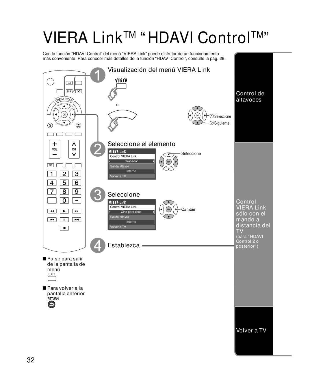 Panasonic TQB2AA0570 quick start Visualización del menú Viera Link, Distancia del 