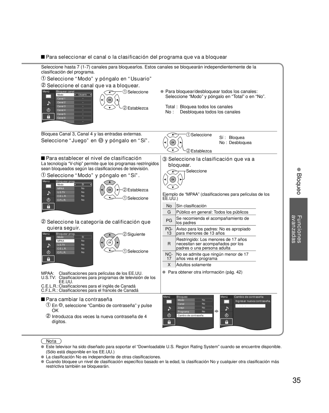 Panasonic TQB2AA0570 quick start Bloqueo Funciones avanzadas 