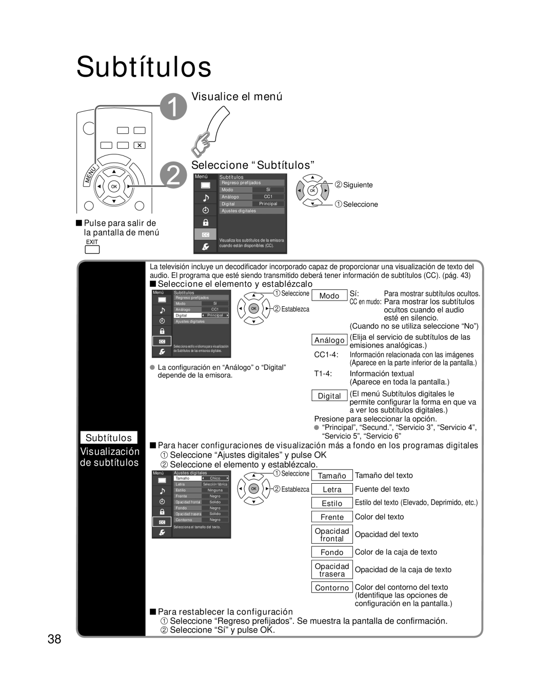 Panasonic TQB2AA0570 quick start Visualice el menú Seleccione Subtítulos, Visualización de subtítulos 