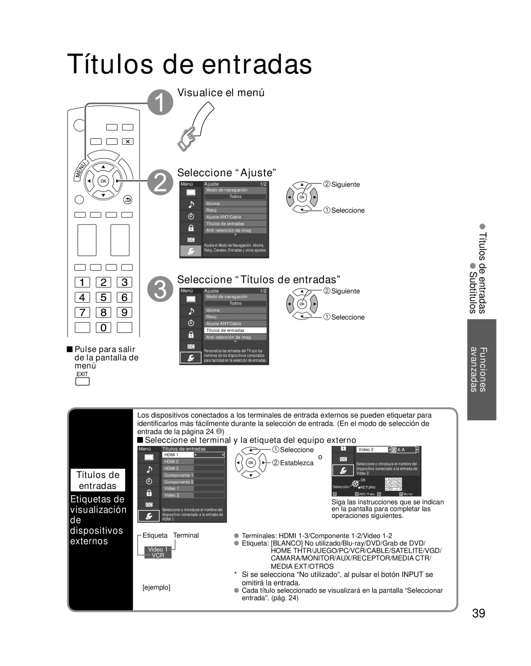 Panasonic TQB2AA0570 quick start Seleccione Títulos de entradas, Títulos de entradas Funciones Subtítulos avanzadas 