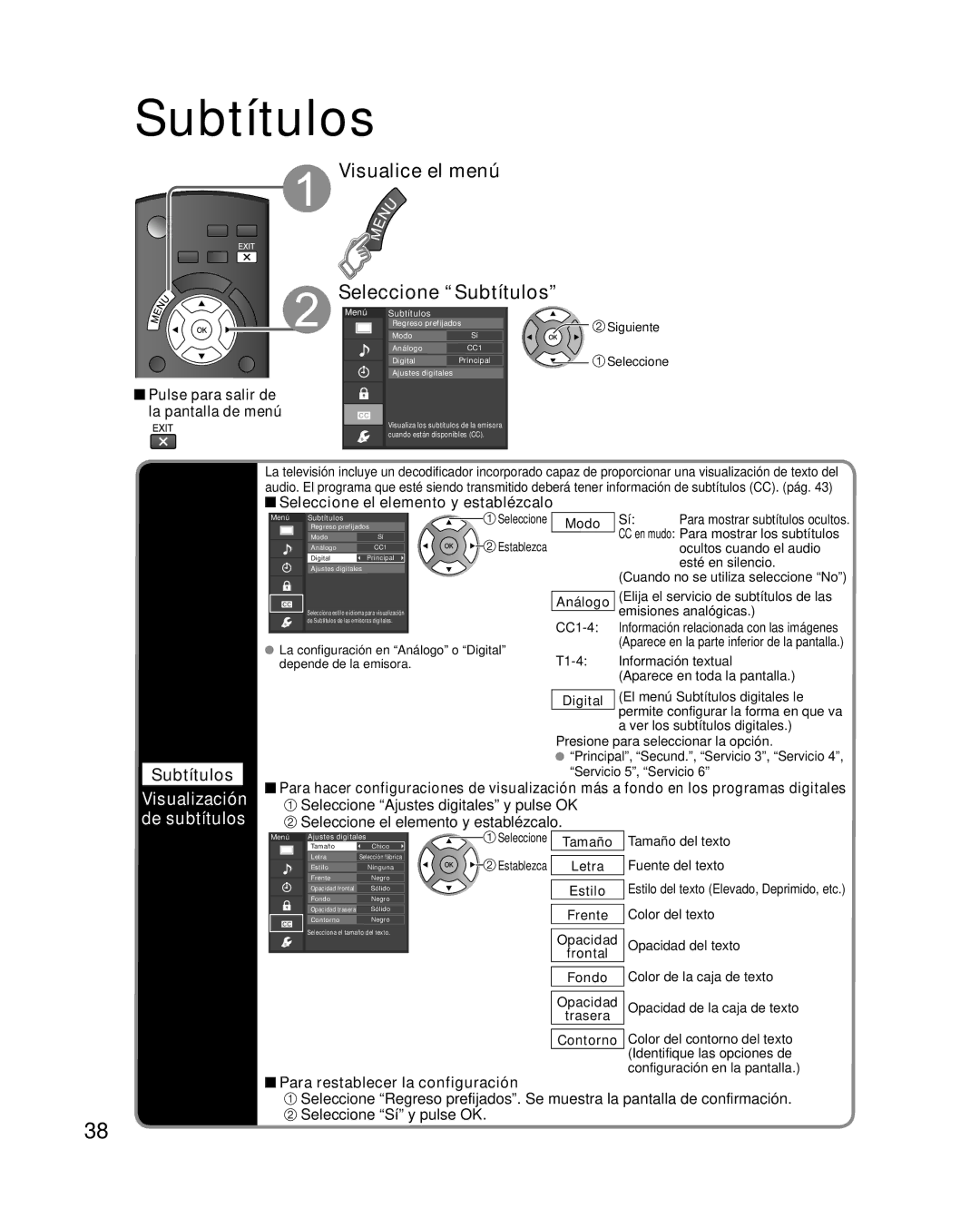 Panasonic TQB2AA0573 quick start Visualice el menú Seleccione Subtítulos, Visualización de subtítulos 