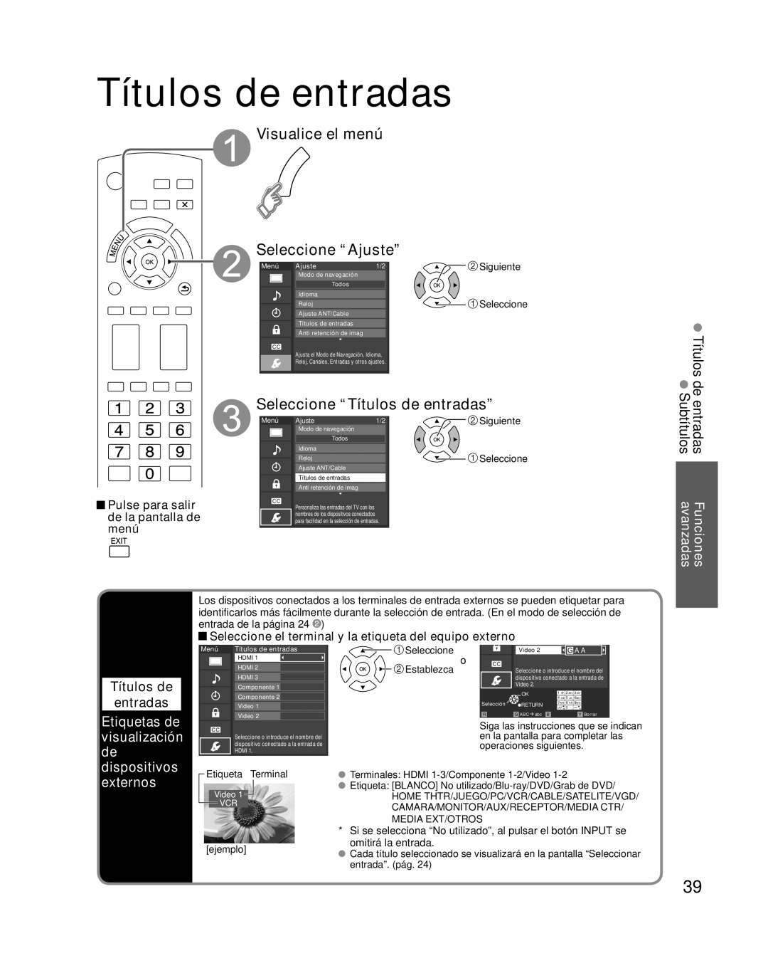 Panasonic TQB2AA0573 quick start Seleccione Títulos de entradas, Títulos de entradas Funciones Subtítulos avanzadas 