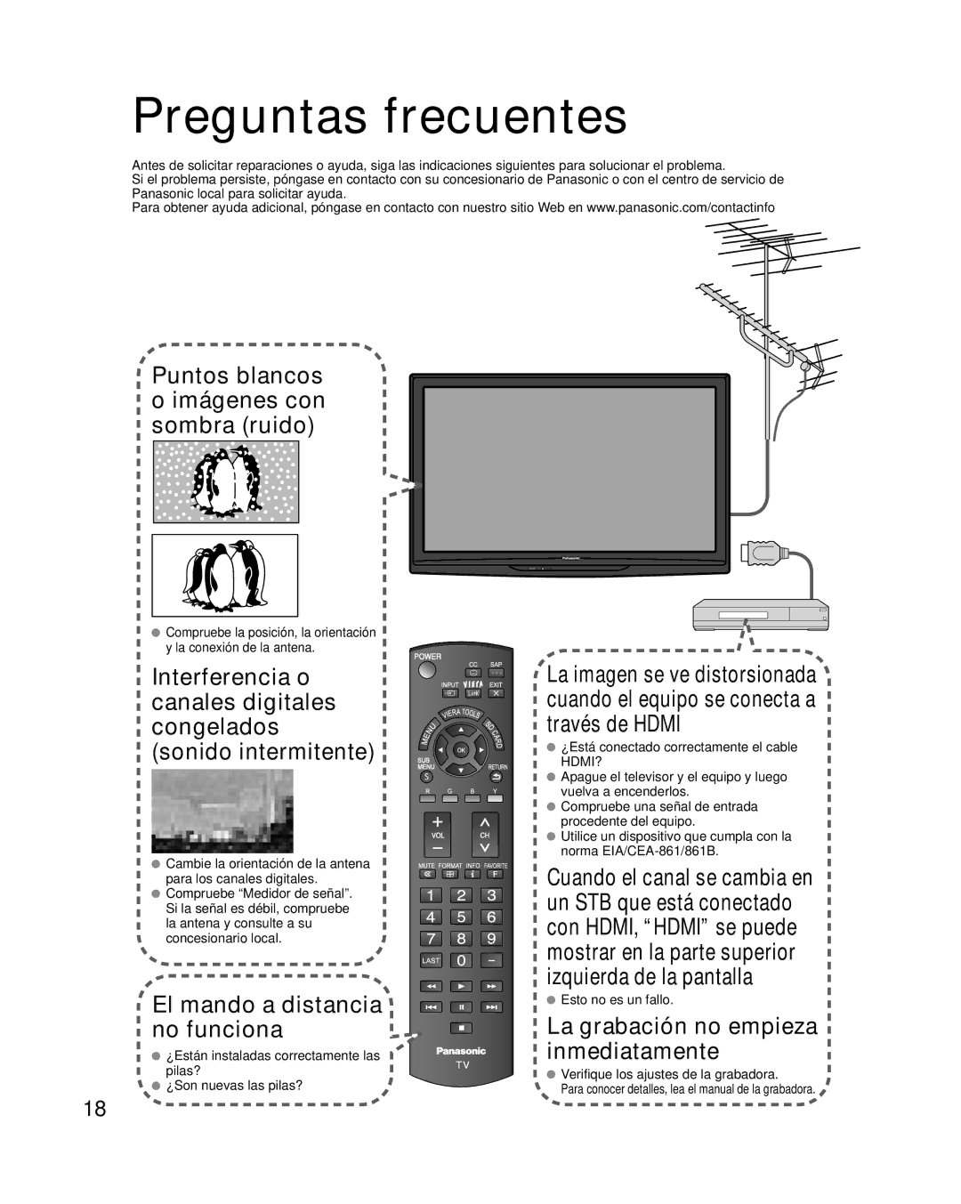 Panasonic TQB2AA0576 operating instructions Preguntas frecuentes, El mando a distancia no funciona 