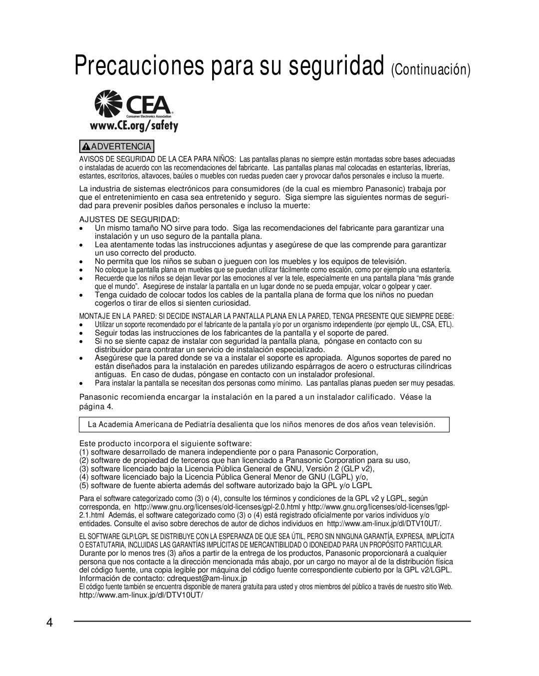 Panasonic TQB2AA0576 operating instructions Precauciones para su seguridad Continuación 