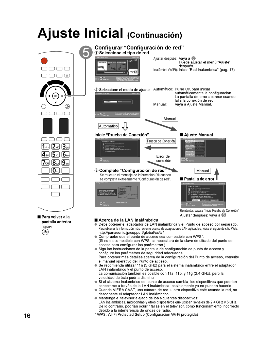 Panasonic TQB2AA0579 quick start Ajuste Inicial Continuación, Configurar Configuración de red 