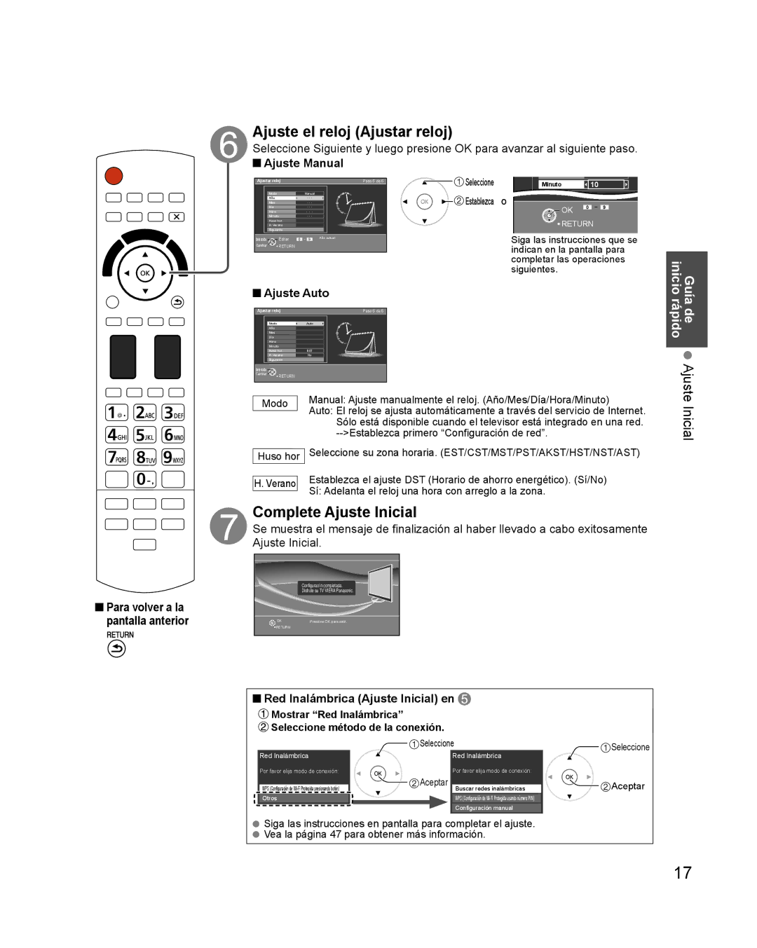 Panasonic TQB2AA0579 quick start Ajuste el reloj Ajustar reloj, Complete Ajuste Inicial, Ajuste Auto 