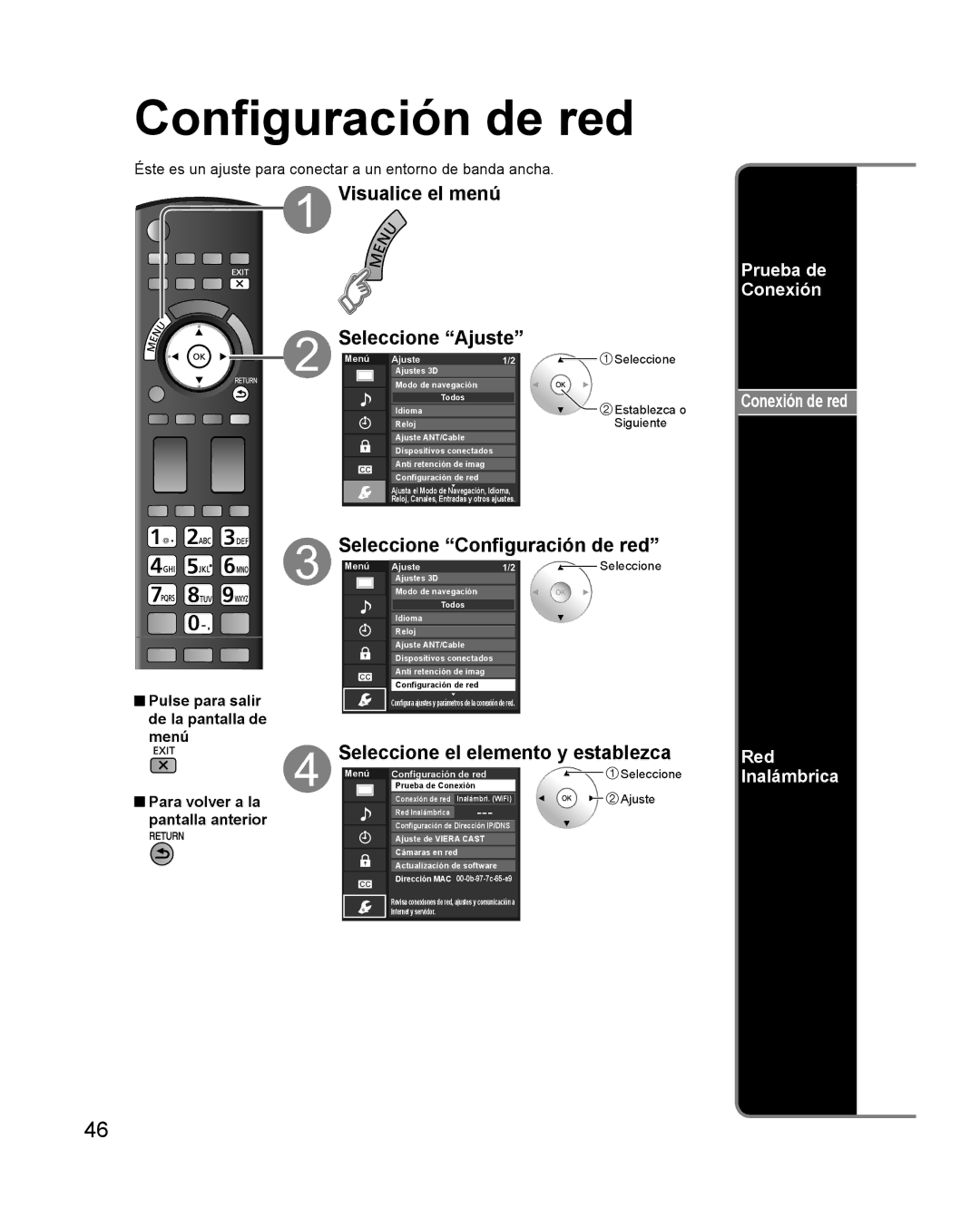 Panasonic TQB2AA0579 quick start Seleccione Configuración de red, Seleccione el elemento y establezca 