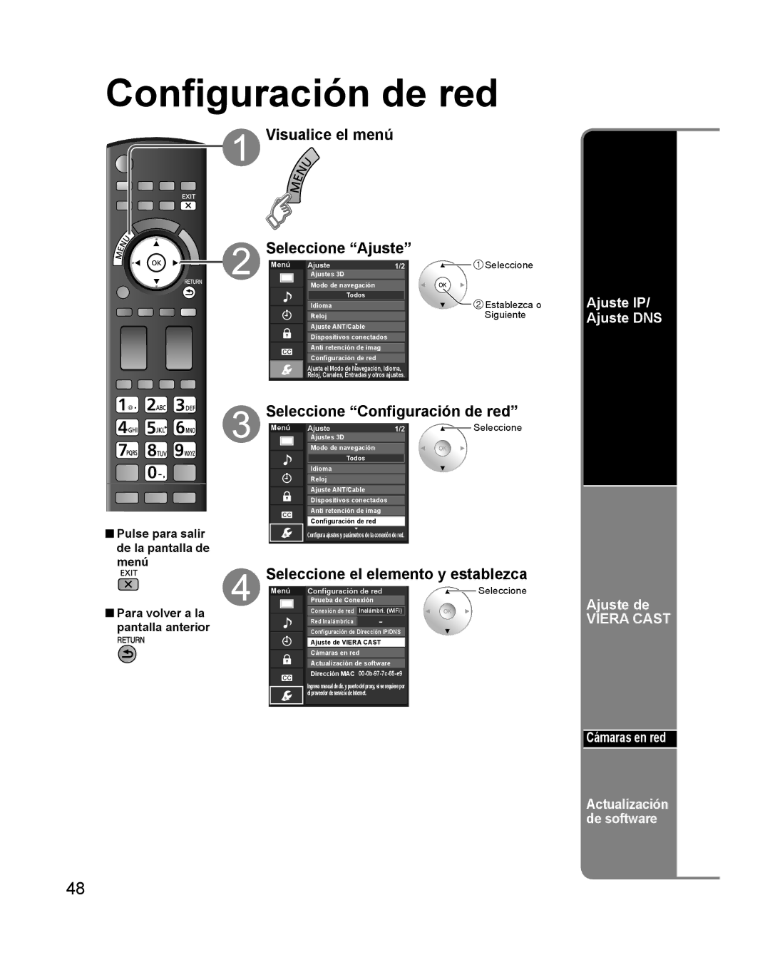 Panasonic TQB2AA0579 quick start Ajuste IP/ Ajuste DNS Ajuste de, Cámaras en red, Actualización de software 