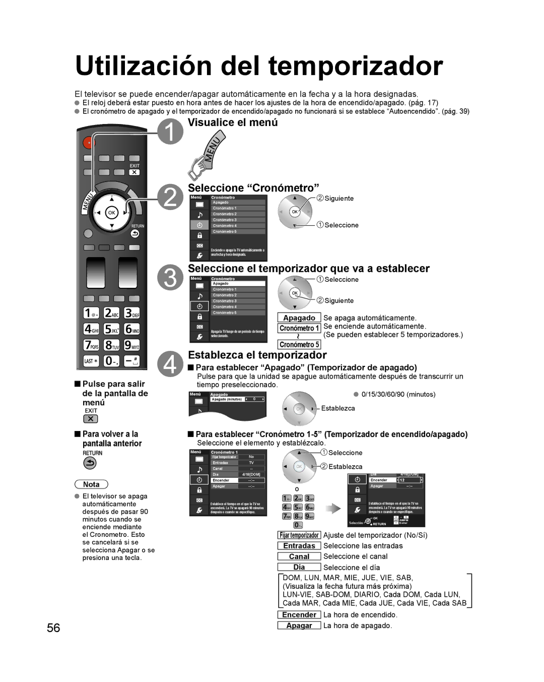 Panasonic TQB2AA0579 Utilización del temporizador, Visualice el menú Seleccione Cronómetro, Establezca el temporizador 