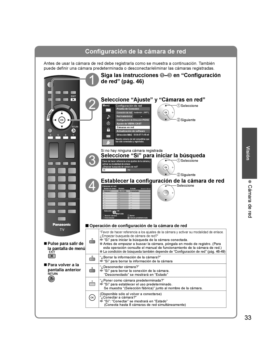 Panasonic TQB2AA0579 Configuración de la cámara de red, Siga las instrucciones - en “Configuración de red” pág, Visión 