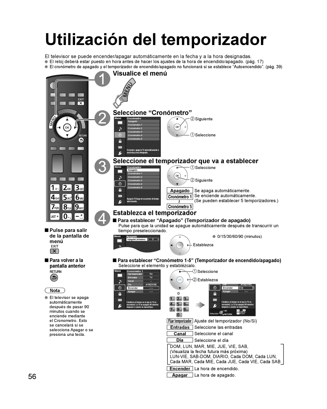 Panasonic TQB2AA0579 Utilización del temporizador, Visualice el menú Seleccione “Cronómetro”, Establezca el temporizador 