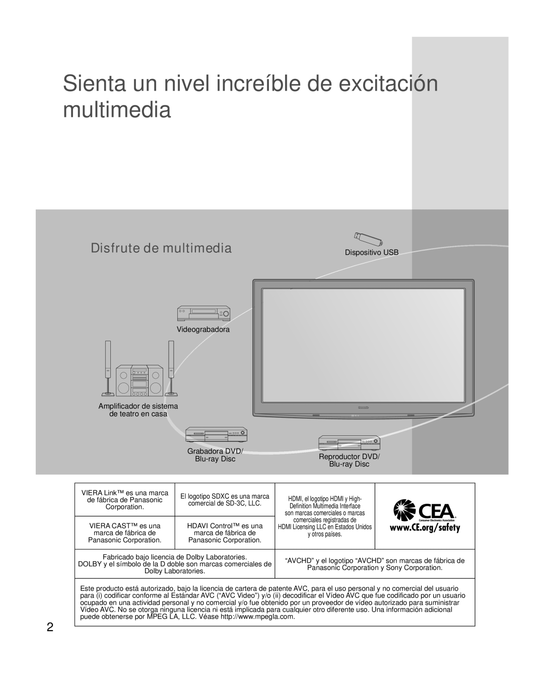 Panasonic TQB2AA0595 quick start Dispositivo USB, Reproductor DVD, Blu-ray Disc, Viera Link es una marca 