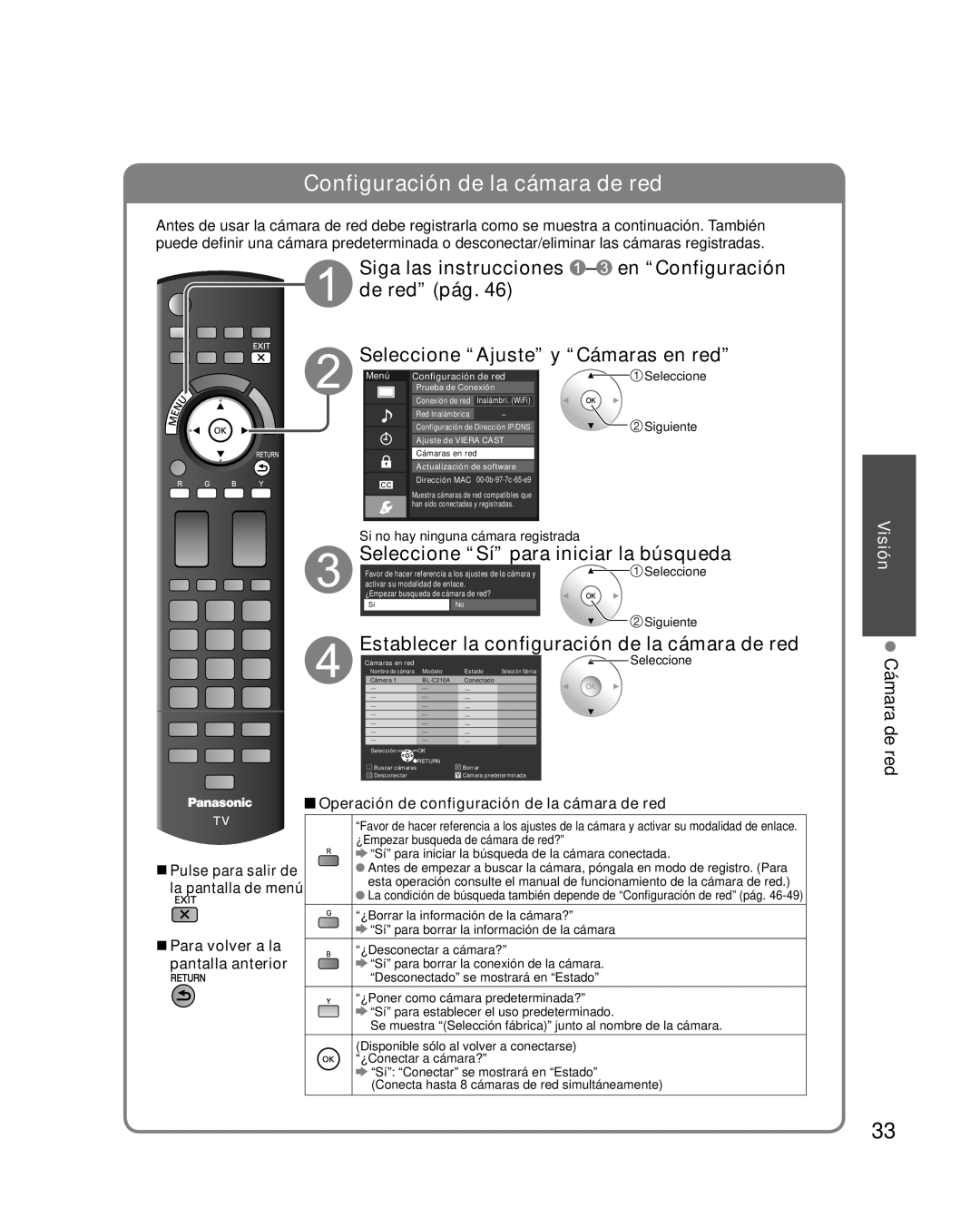 Panasonic TQB2AA0595 Configuración de la cámara de red, Siga las instrucciones - en “Configuración de red” pág, Visión 