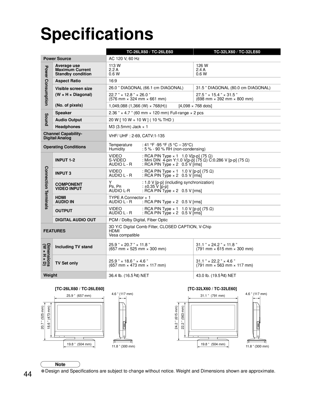 Panasonic TQB2AA0661 manual Specifications 