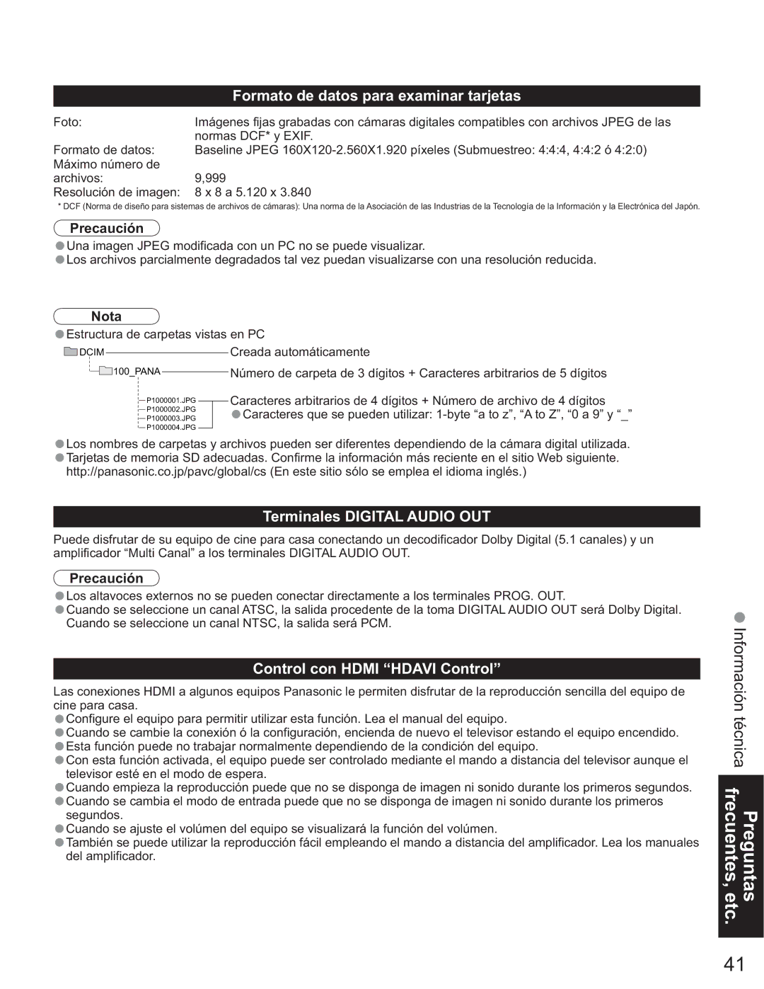 Panasonic TQB2AA0663-2, TH-50PX60U manual Formato de datos para examinar tarjetas, Terminales Digital Audio OUT 