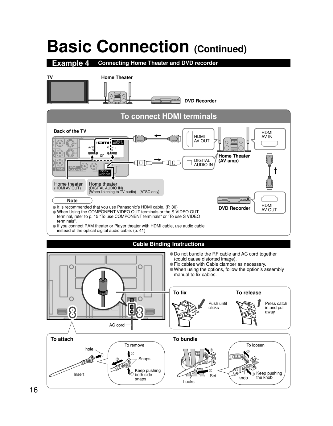 Panasonic TQB2AA0756 quick start To connect Hdmi terminals, Example 4 Connecting Home Theater and DVD recorder 