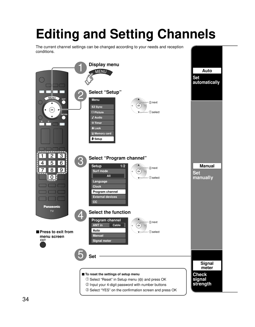 Panasonic TQB2AA0756 quick start Editing and Setting Channels 