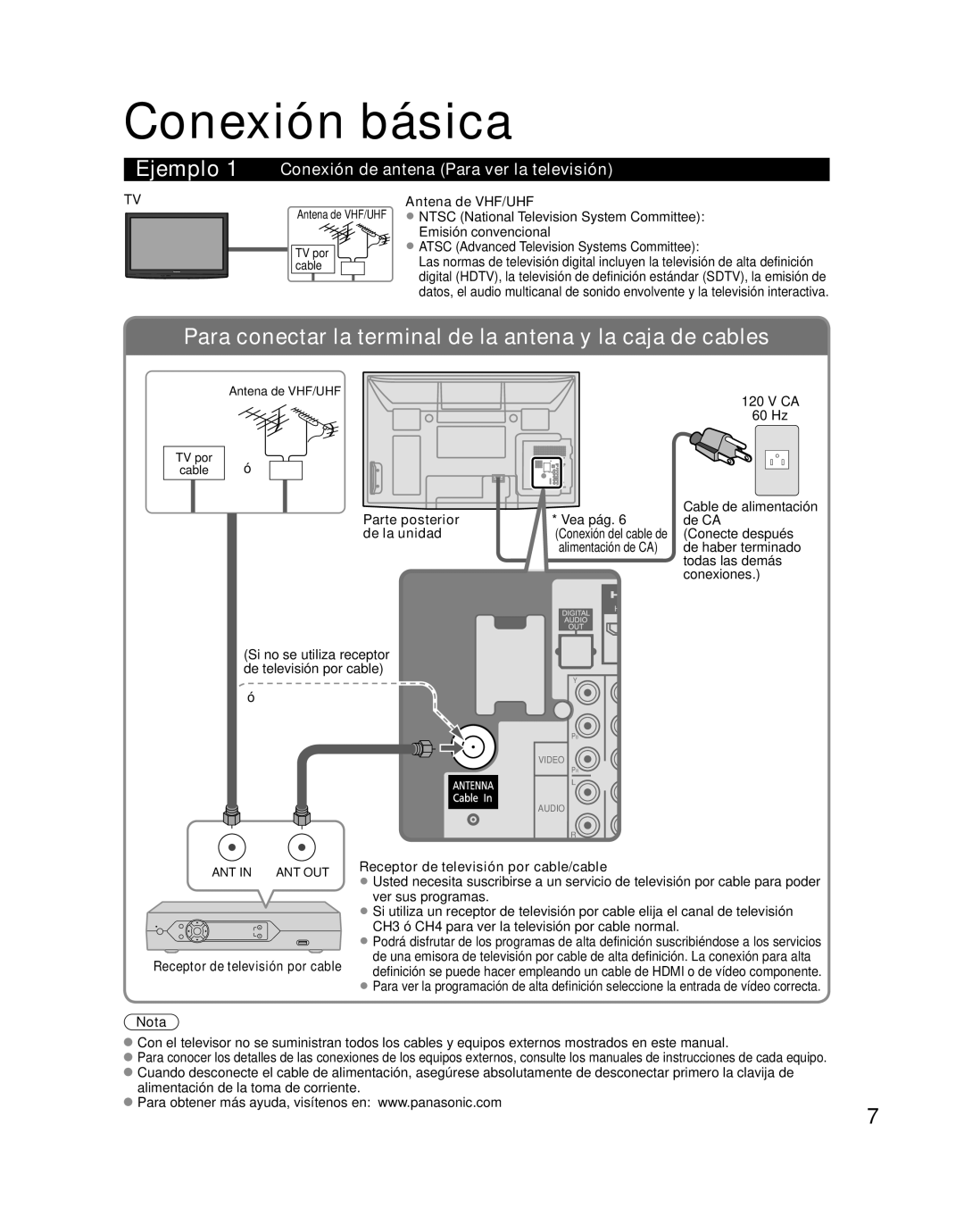 Panasonic TQB2AA0814-2 warranty Conexión básica, Conexión de antena Para ver la televisión 